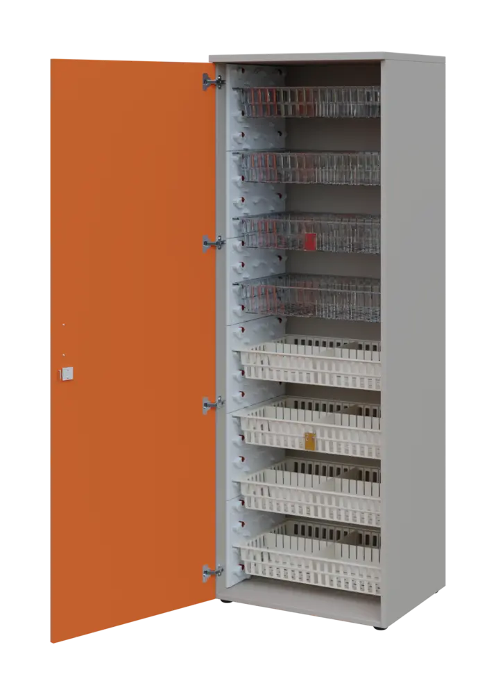 EUROMEDICA D - 66/M skříň léková boxová, 1-dveřová, levá, 1950x660x535, korpus šedý, dvířka mandarinka